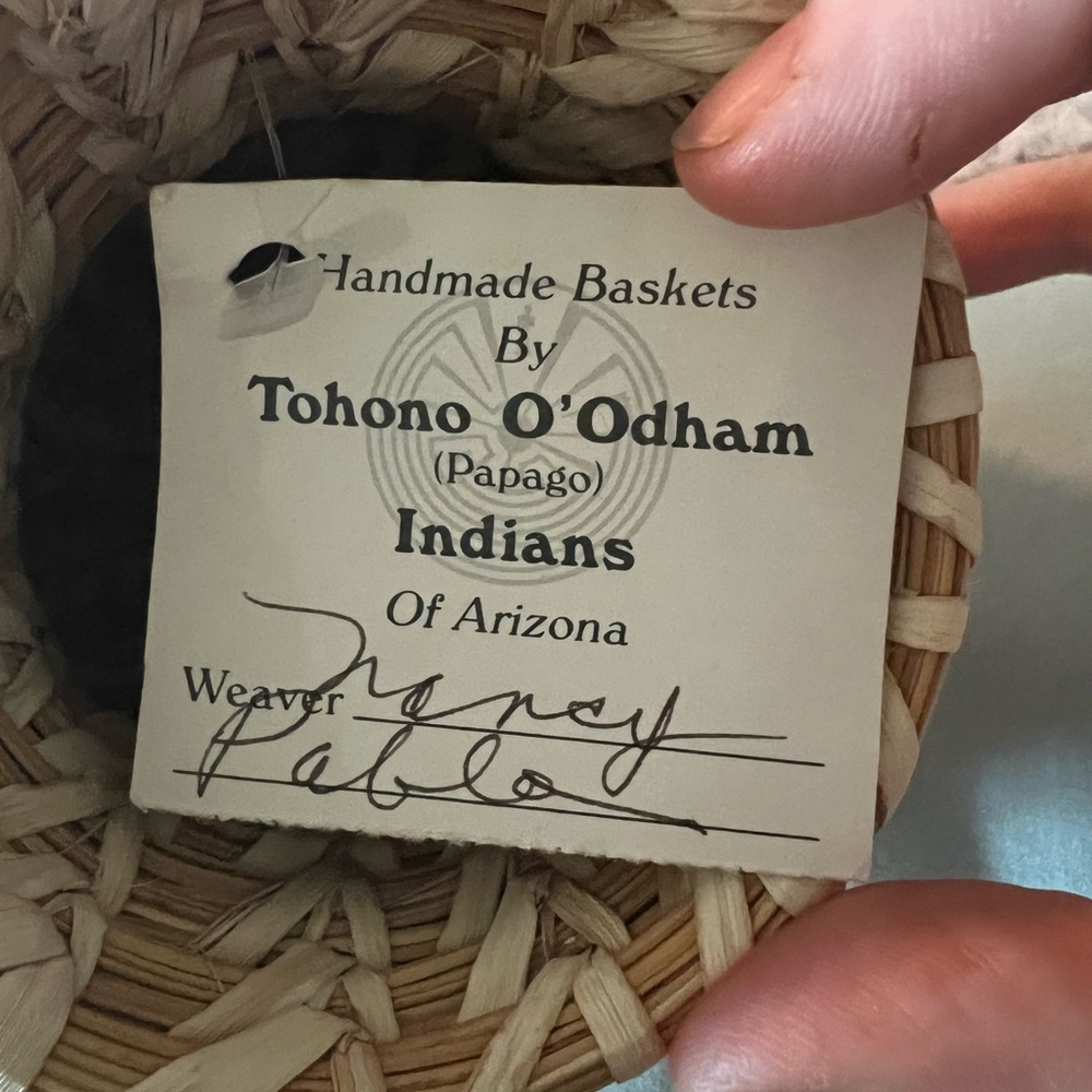 vintage Native American Indian PAPAGO Tohono O’Odham BASKET, orig. tag attached - Picture 7 of 7